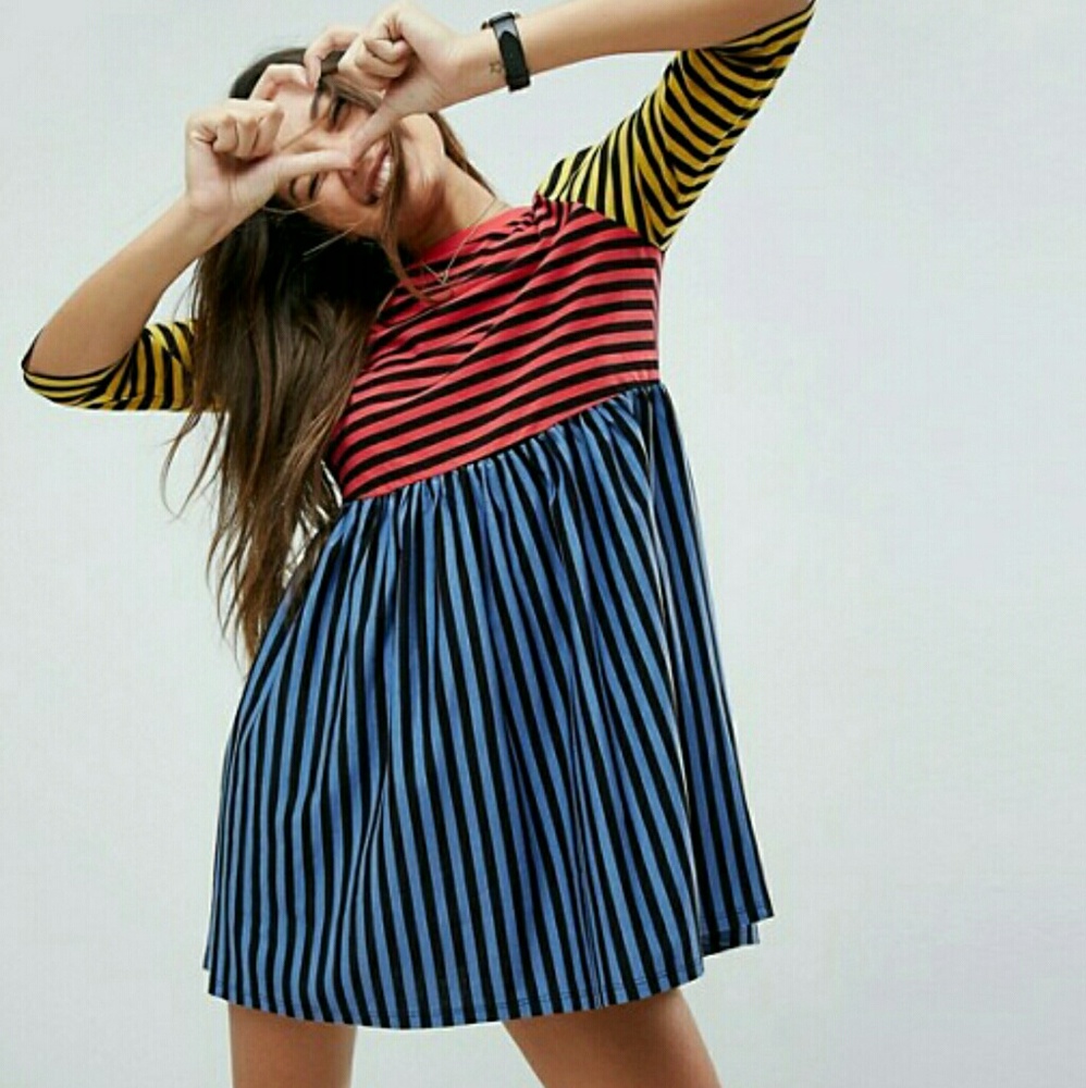 ASOS Cut About Stripe Mini Smock Dress